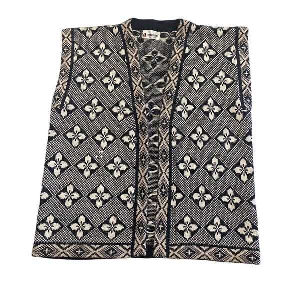 Vintage Alpaca Line Sweater Vest Open Front Black Off White Womens Peru ?SIZE - Picture 4 of 10